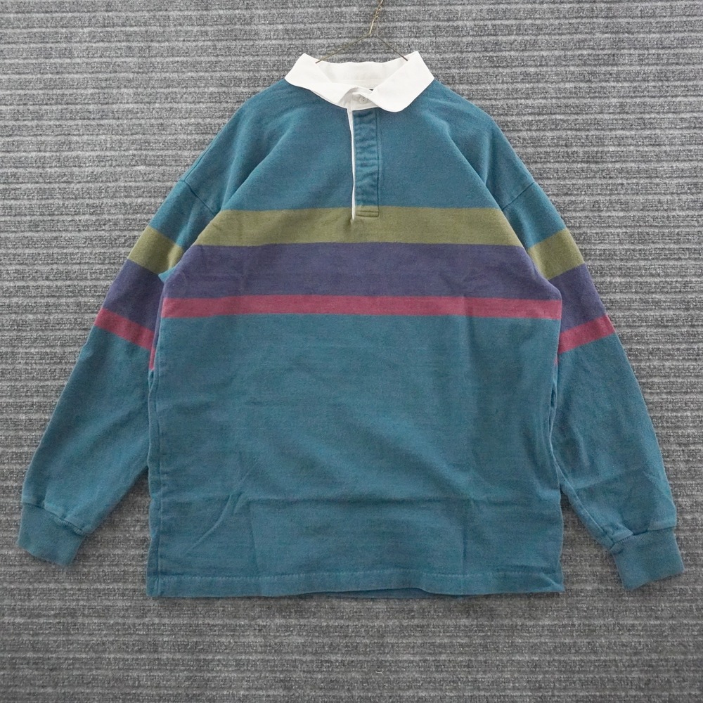 Vintage 80s L.L. Bean Rugby Shirt Mens L Blue Striped Made in USA
